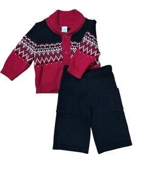 GAP Red & Black Toddler Fair Isle Cardigan Set